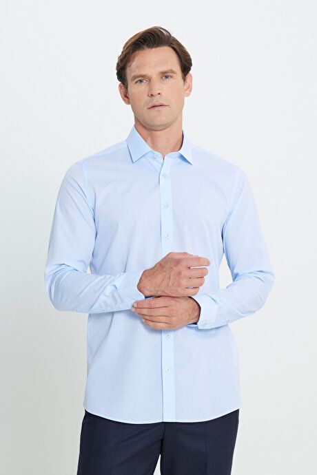 Water and Stain Repellent 100% Cotton Nano Slim Fit Slim Fit Classic Collar Light Blue Shirt 4A2000000030amv