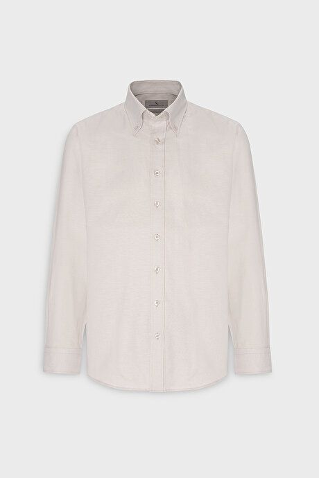 Slim Fit Slim Fit 100% Cotton Button-down Collar Oxford Beige Shirt 4A2000000051BEJ