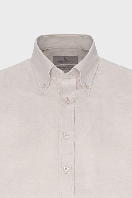 Slim Fit Slim Fit 100% Cotton Button-down Collar Oxford Beige Shirt 4A2000000051BEJ