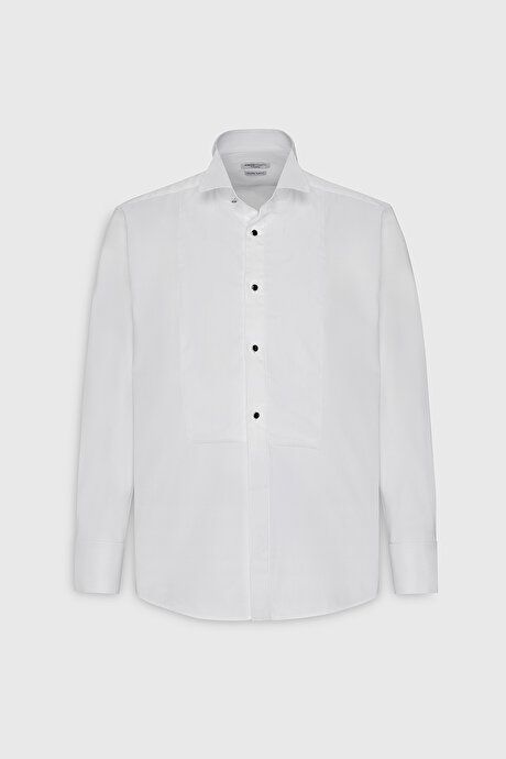 Slim Fit Slim Fit Narrow Fit Horse Collar Easy Wrinkle 100% Cotton White Shirt 4A2020000002BYZ