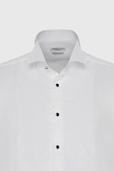 Slim Fit Slim Fit Narrow Fit Horse Collar Easy Wrinkle 100% Cotton White Shirt 4A2020000002BYZ