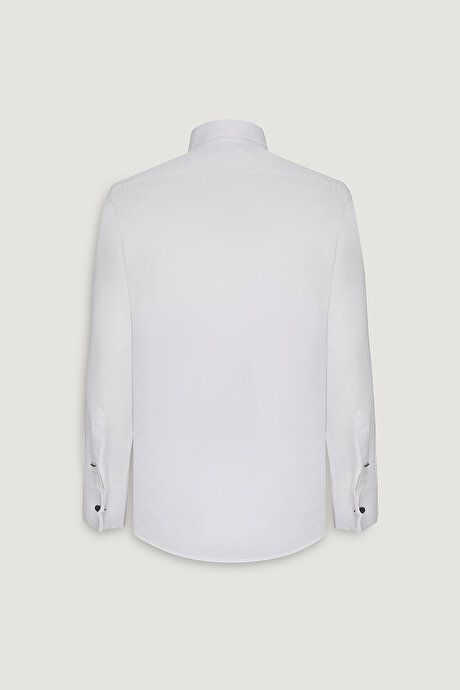 Slim Fit Slim Fit Narrow Fit Horse Collar Easy Wrinkle 100% Cotton White Shirt 4A2020000002BYZ