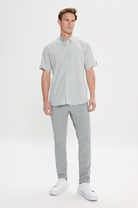 Comfort Fit Relaxed Fit Hidden Button Collar Linen Look 100% Cotton Flax Gray Shirt 4A2022200132GRI