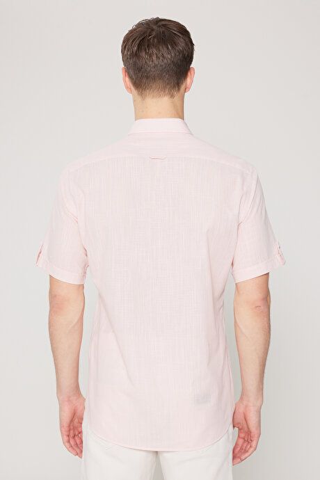 Comfort Fit Relaxed Fit Hidden Button Collar Linen Look 100% Cotton Flared Pink Shirt 4A2022200132PMB