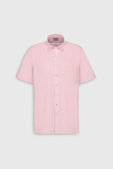 Comfort Fit Relaxed Fit Hidden Button Collar Linen Look 100% Cotton Flared Pink Shirt 4A2022200132PMB