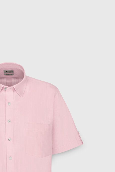 Comfort Fit Relaxed Fit Hidden Button Collar Linen Look 100% Cotton Flared Pink Shirt 4A2022200132PMB