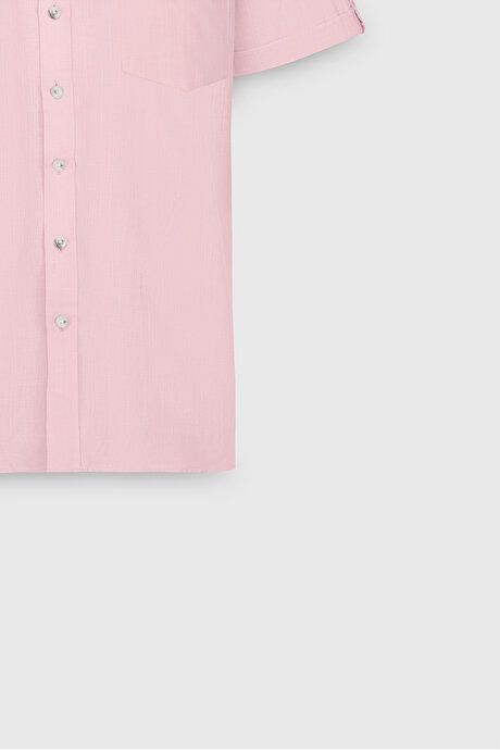 Comfort Fit Relaxed Fit Hidden Button Collar Linen Look 100% Cotton Flared Pink Shirt 4A2022200132PMB