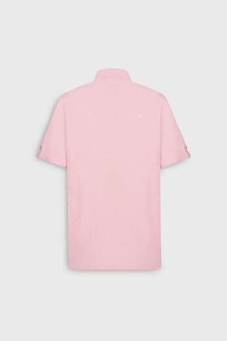 Comfort Fit Relaxed Fit Hidden Button Collar Linen Look 100% Cotton Flared Pink Shirt 4A2022200132PMB