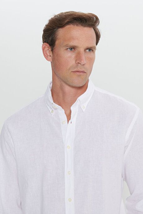 Linen Comfort Fit Relaxed Fit Button-down Collar White Shirt 4A2024200036BYZ