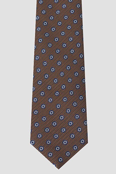 Patterned Classic Brown-Navy Blue Tie 4A2122200037KHL