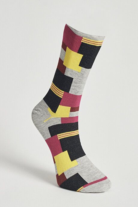 Patterned Gray-Burgundy-Black Socks 4A2522100031GBH