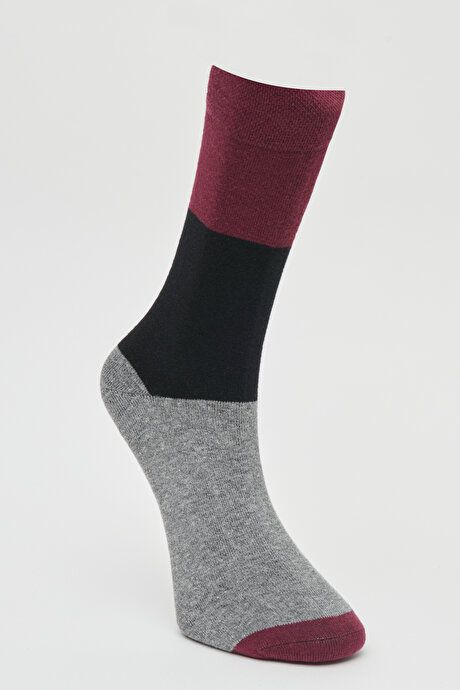 Patterned Socket Burgundy-Gray Socks 4A2523100017BDG