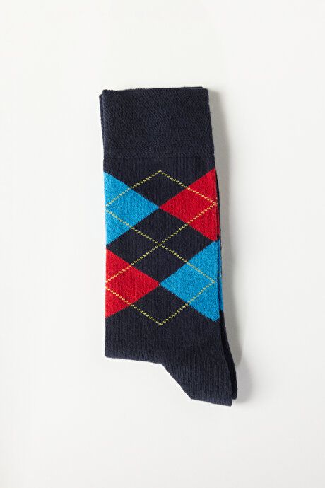 Patterned Socket Navy Blue-Red Socks 4A2523100020LKM