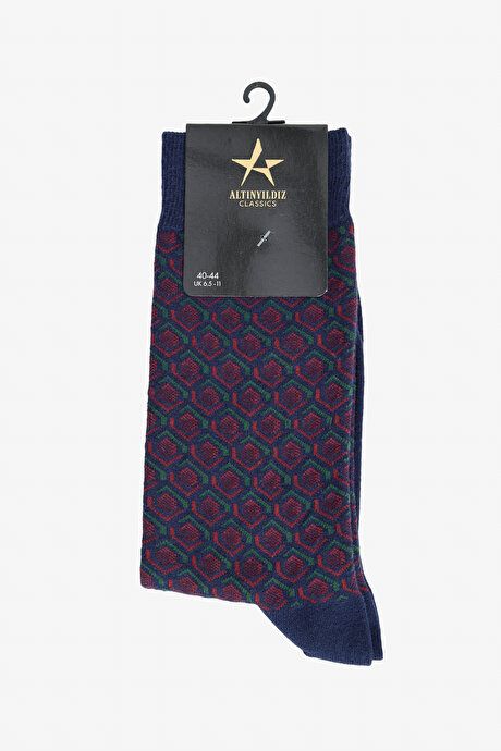 Patterned Single Socket Burgundy-Navy Socks 4A2523100032BRL