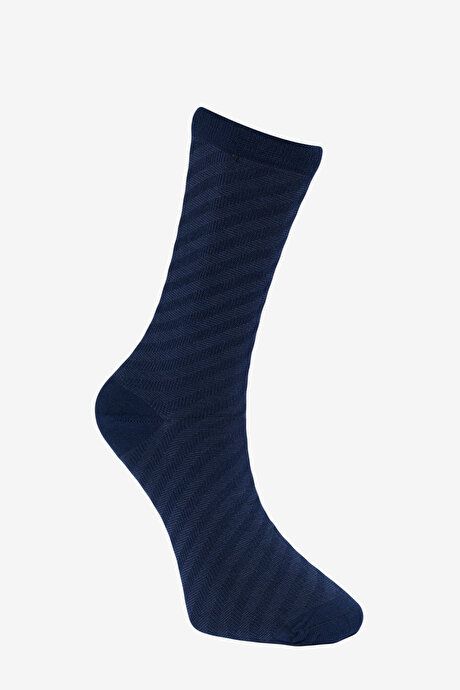 Single Camellia Patterned Navy Blue Socks 4A2523200027LAC