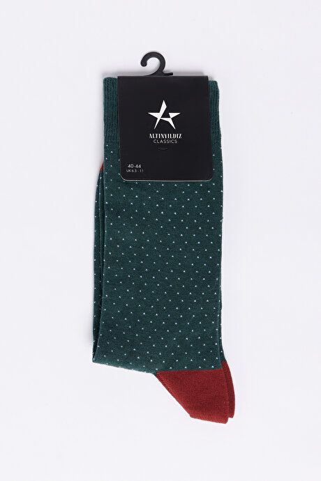 Patterned Single Green-White Socks 4A2523200033YBY