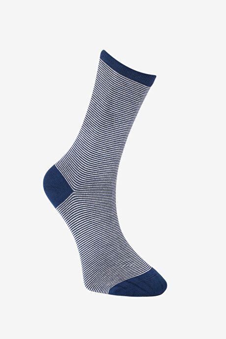 Patterned Bambulu Single Navy Blue-White Socks 4A2523200034LCB