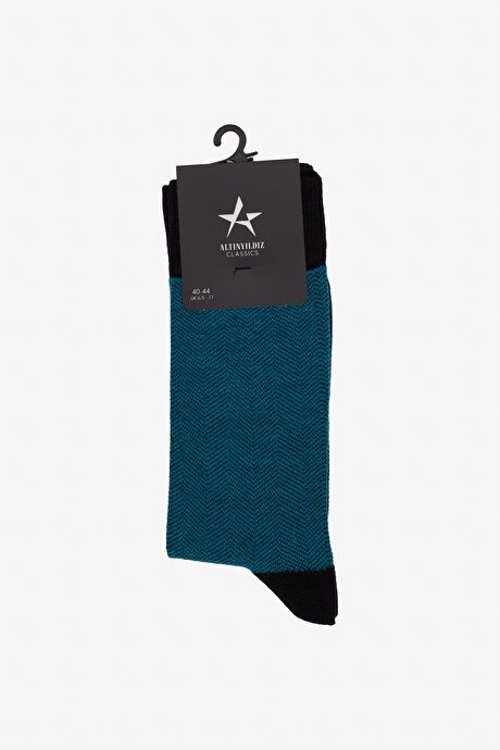 Patterned Cotton Socket Petrol-Black Socks 4A2524100012PSY