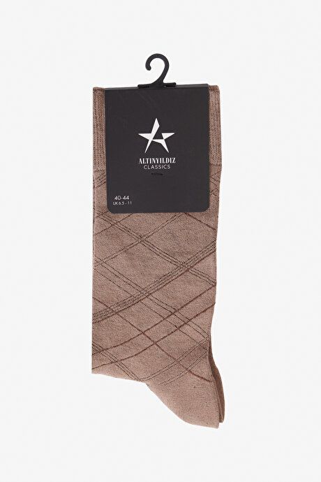 Patterned Single Beige-Brown Socks 4A2524200040BJK