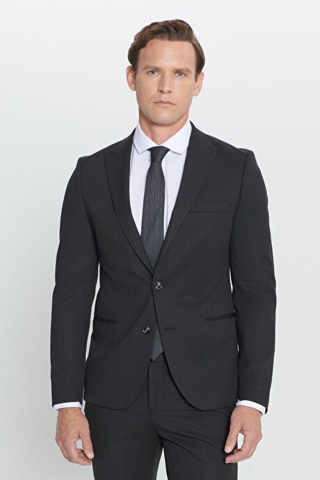 Extra Slim Fit Slim Fit Slim Fit Swallow Neck Black Suit 4A3023100064SYH