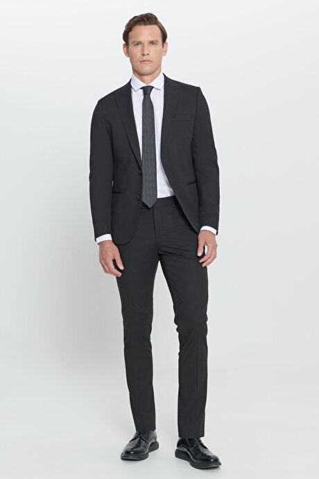 Extra Slim Fit Slim Fit Slim Fit Swallow Neck Black Suit 4A3023100064SYH