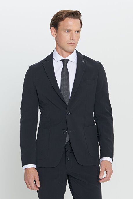 Slim Fit Slim Fit Mono Collar Dark Navy Suit 4A3024100030KLC