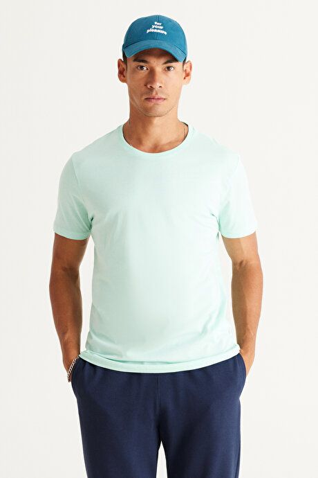 Slim Fit Slim Fit Crew Neck 100% Cotton Short Sleeve Mint T-Shirt 4A4800000001MNT