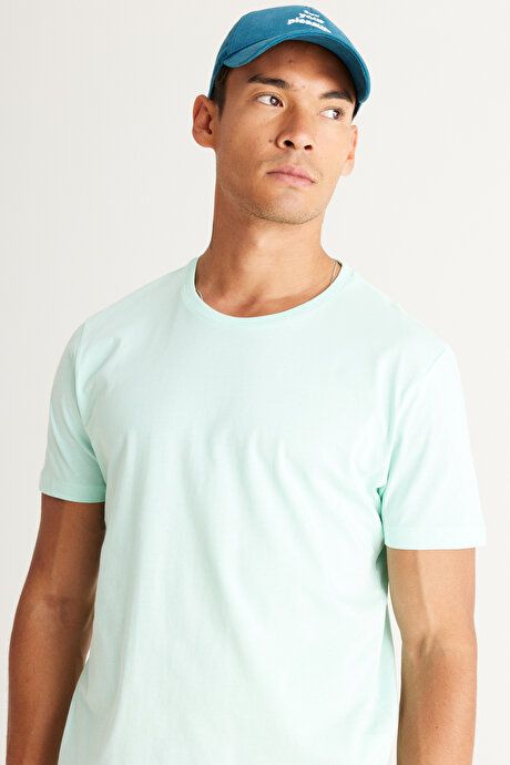 Slim Fit Slim Fit Crew Neck 100% Cotton Short Sleeve Mint T-Shirt 4A4800000001MNT