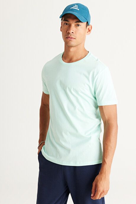 Slim Fit Slim Fit Crew Neck 100% Cotton Short Sleeve Mint T-Shirt 4A4800000001MNT