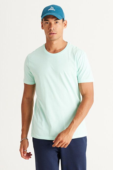 Slim Fit Slim Fit Crew Neck 100% Cotton Short Sleeve Mint T-Shirt 4A4800000001MNT