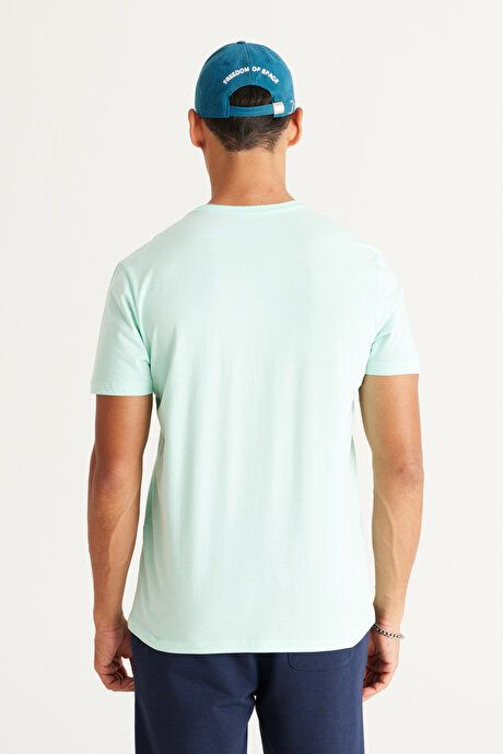 Slim Fit Slim Fit Crew Neck 100% Cotton Short Sleeve Mint T-Shirt 4A4800000001MNT