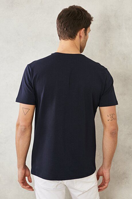 360 Degree Stretchy Slim Fit Crew-Neck Navy Blue T-Shirt 4A4800000011LAC