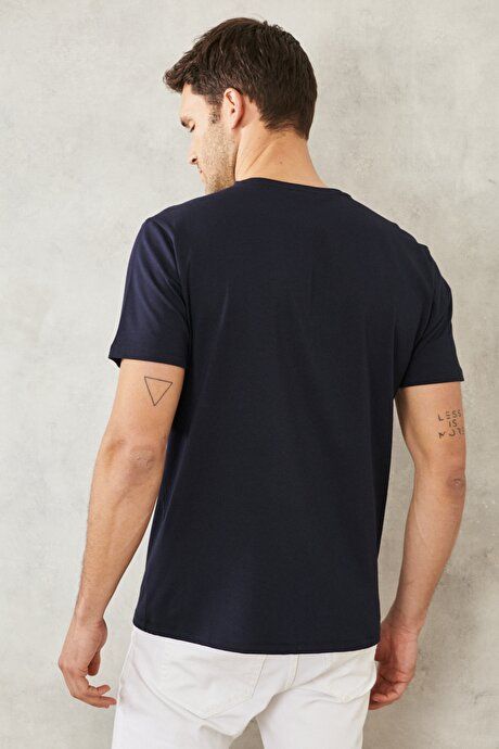 360 Degree Stretchy Slim Fit Crew-Neck Navy Blue T-Shirt 4A4800000011LAC