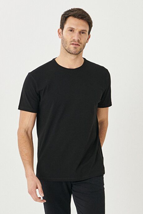 360 Degree Stretchy Slim Fit Crew Neck Black T-Shirt 4A4800000011SYH