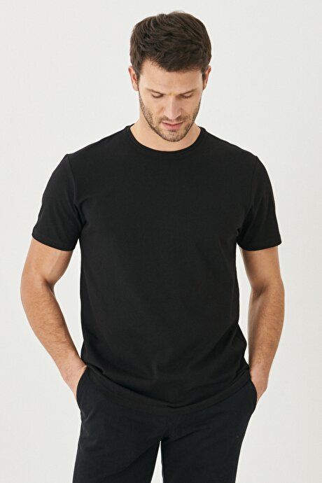 360 Degree Stretchy Slim Fit Crew Neck Black T-Shirt 4A4800000011SYH