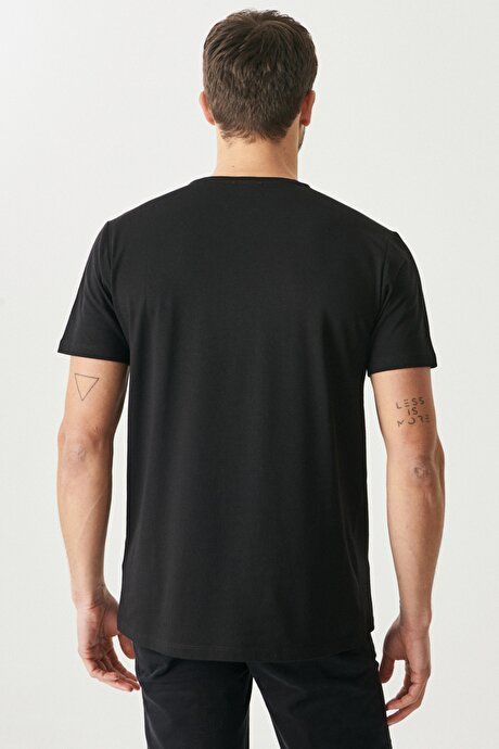 360 Degree Stretchy Slim Fit Crew Neck Black T-Shirt 4A4800000011SYH