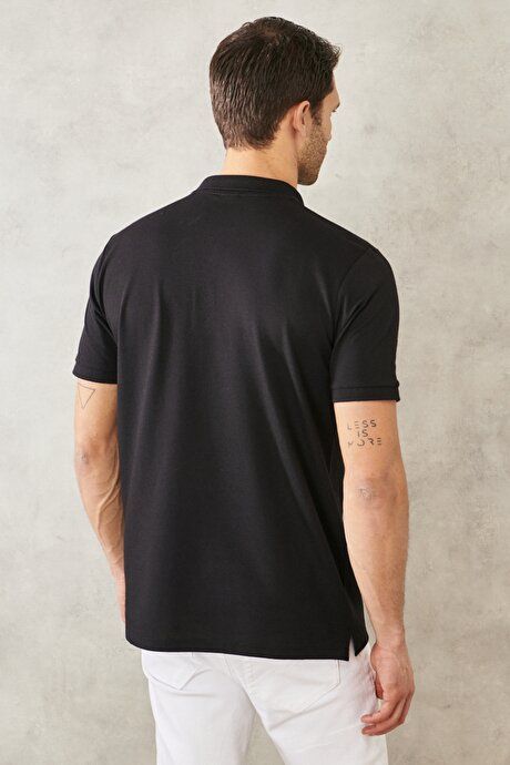 Regular Fit Wide Cut Polo Collar Pocket Black-Black T-Shirt 4A4820200004SSS