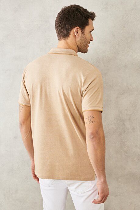 Regular Fit Wide Cut Polo Collar Mink T-Shirt with Pockets 4A4820200004VIZ