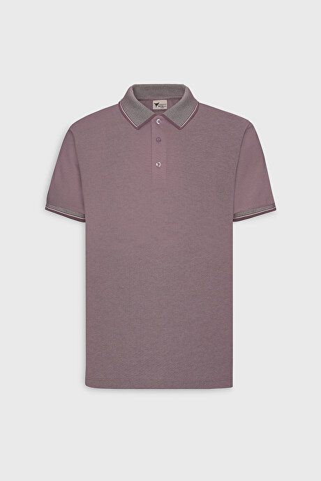 Slim Fit Slim Fit Slim Fit Untuckable Polo Collar Short Sleeve Burgundy T-Shirt 4A4820200047BRD