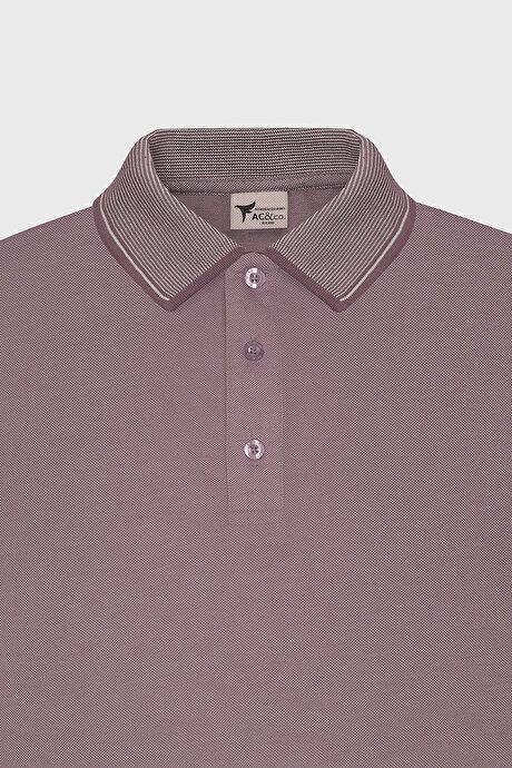 Slim Fit Slim Fit Slim Fit Untuckable Polo Collar Short Sleeve Burgundy T-Shirt 4A4820200047BRD