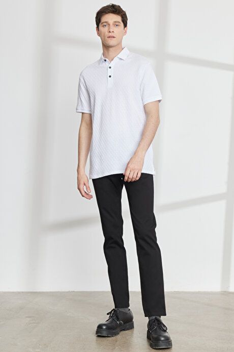 Slim Fit Slim Fit Polo Collar Cotton Jacquard White T-Shirt 4A4823200020BYZ