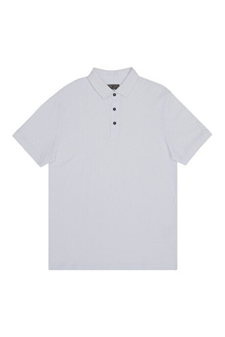 Slim Fit Slim Fit Polo Collar Cotton Jacquard White T-Shirt 4A4823200020BYZ