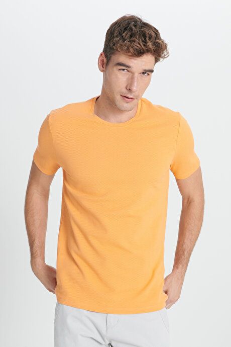 Slim Fit Slim Fit Crew Neck Short Sleeve Soft Touch Basic Melon T-Shirt 4A4823200065KNI