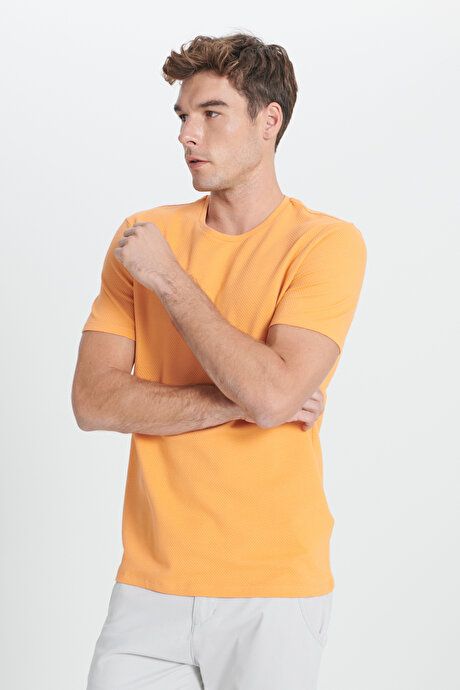 Slim Fit Slim Fit Crew Neck Short Sleeve Soft Touch Basic Melon T-Shirt 4A4823200065KNI