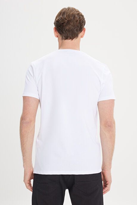 Slim Fit Slim Fit Cotton Crew Neck White T-Shirt 4A4824200088BYZ