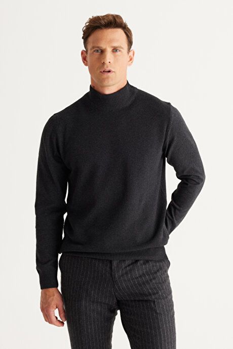 Standard Fit Regular Fit Half Turtleneck Cotton Anthracite Sweater 4A4921100008ATR