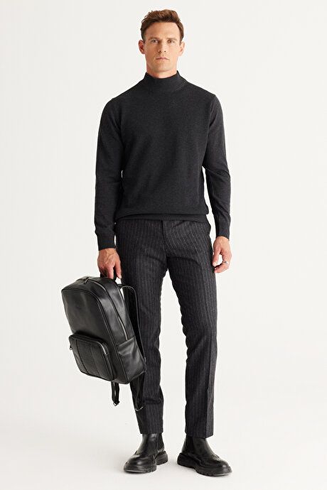 Standard Fit Regular Fit Half Turtleneck Cotton Anthracite Sweater 4A4921100008ATR