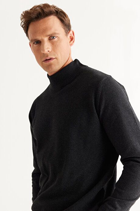 Standard Fit Regular Fit Half Turtleneck Cotton Anthracite Sweater 4A4921100008ATR