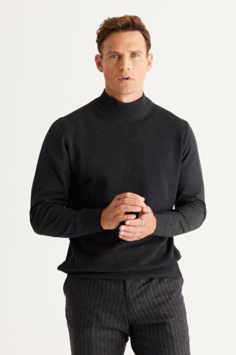 Standard Fit Regular Fit Half Turtleneck Cotton Anthracite Sweater 4A4921100008ATR