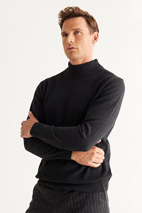 Standard Fit Regular Fit Half Turtleneck Cotton Anthracite Sweater 4A4921100008ATR